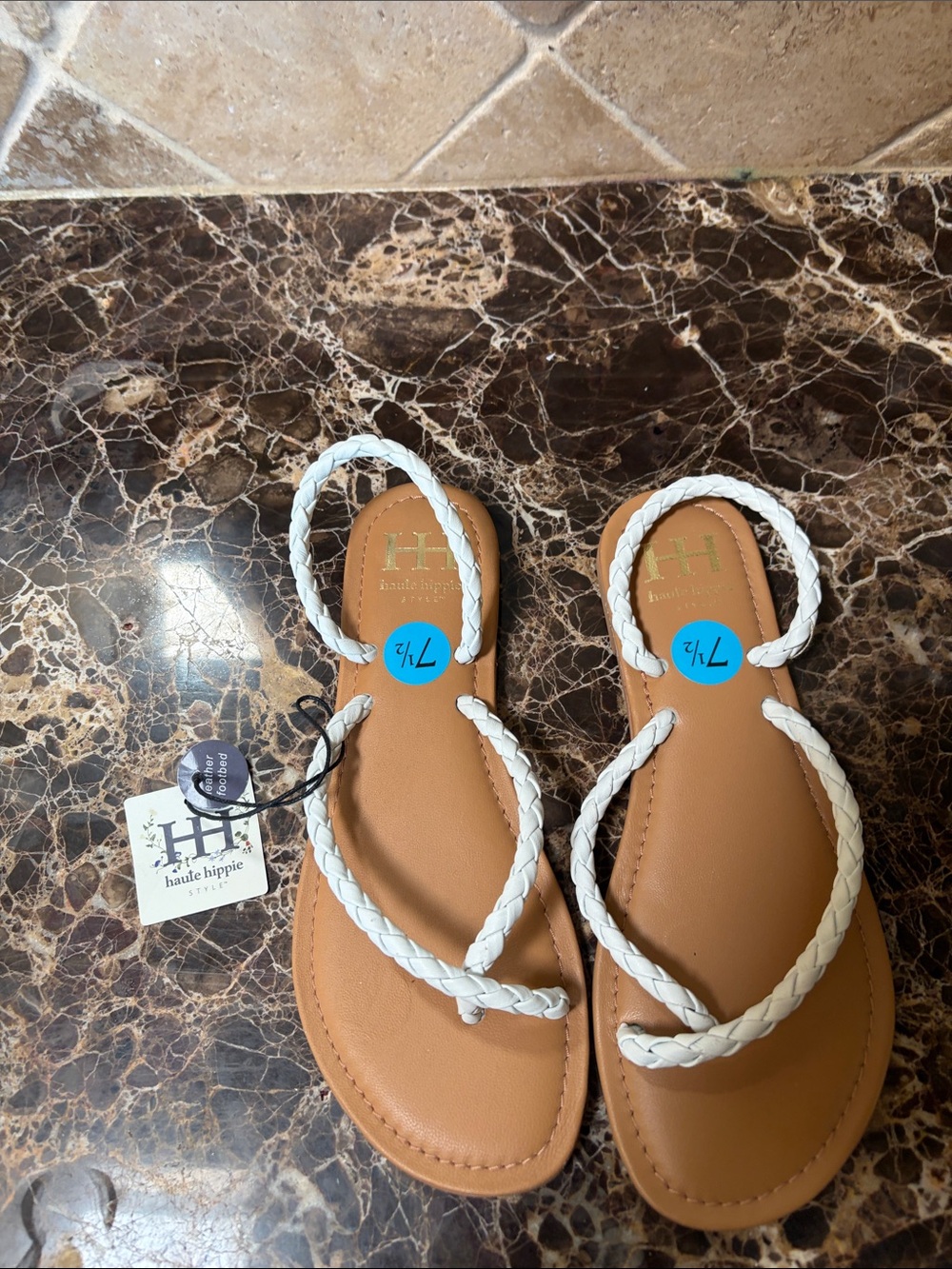 Haute Hippie Women’s Tan Sandals with White Braided Straps. 7.5 NWT